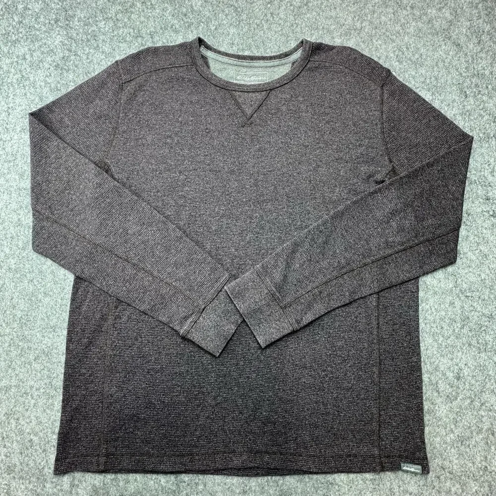 Eddie Bauer Sweater Mens XLT Gray Thermal Knit Crewneck Long Sleeve Pullover